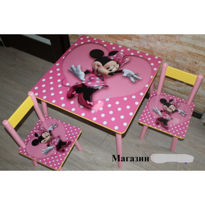 Дитячий столик зі стільчиками DisneyToys "Мінні Маус" (60*60 см), Україна (pink)